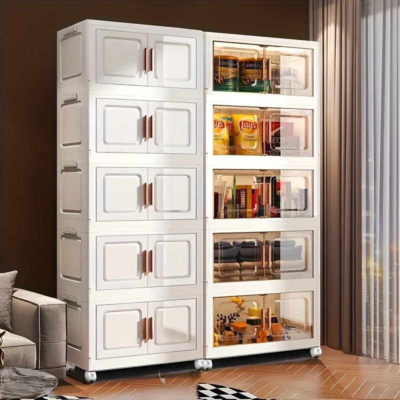 Modern Home Storage Organizer – space-saving everyday organization, Stackable Plastic Storage Cabinet with 2 to 5 Tiers Featuring Doors And Wheels Designed, designed for American homes, daily convenience and practical gifting