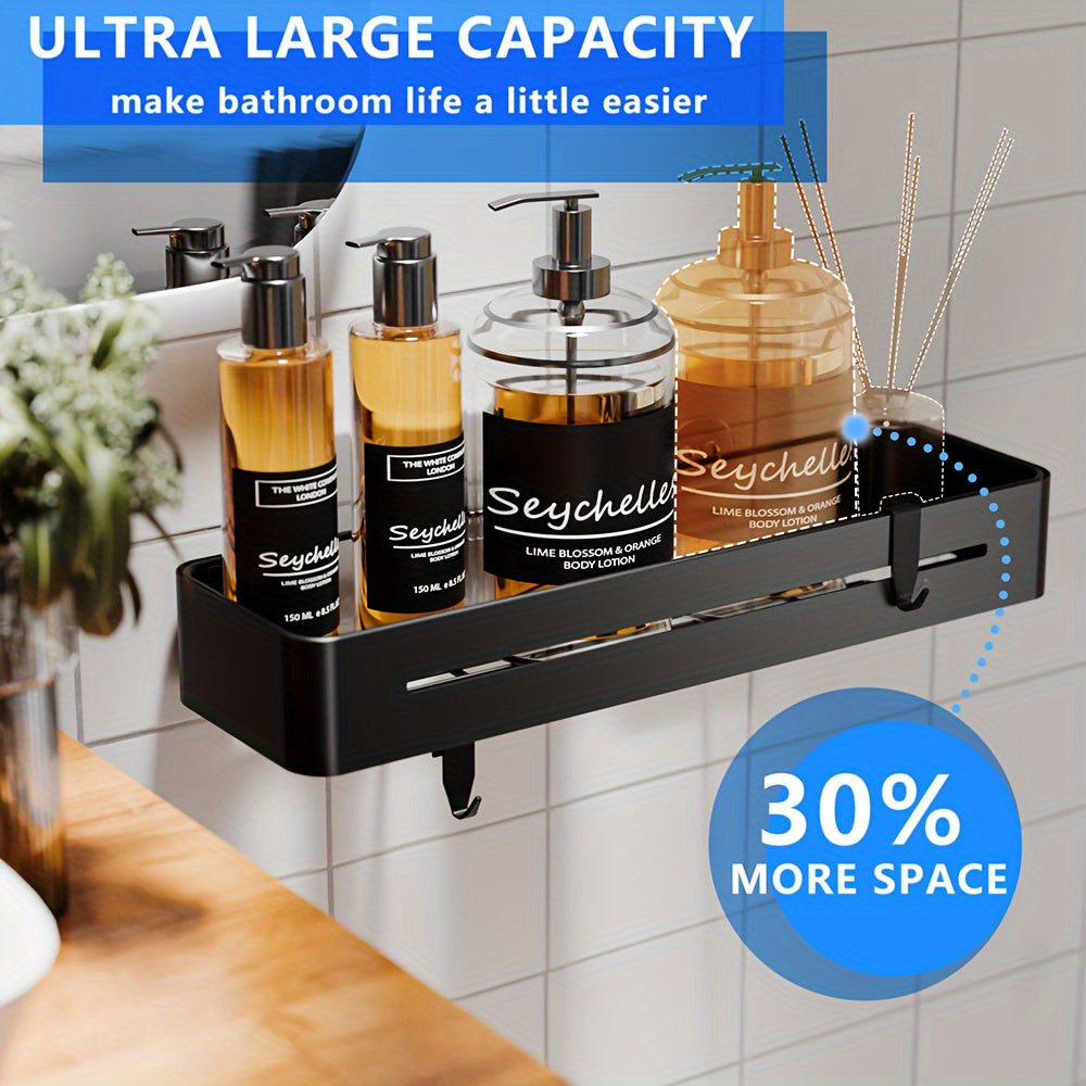 Kitchen Essential – 2pcs Adhesive Wall-Mounted Shower Caddy Shelf - No Drill Installation, Large Capacity Bathroom Organizer with Space-Saving Sticky Backing, Heavy-Duty Space-Saving Shelves
