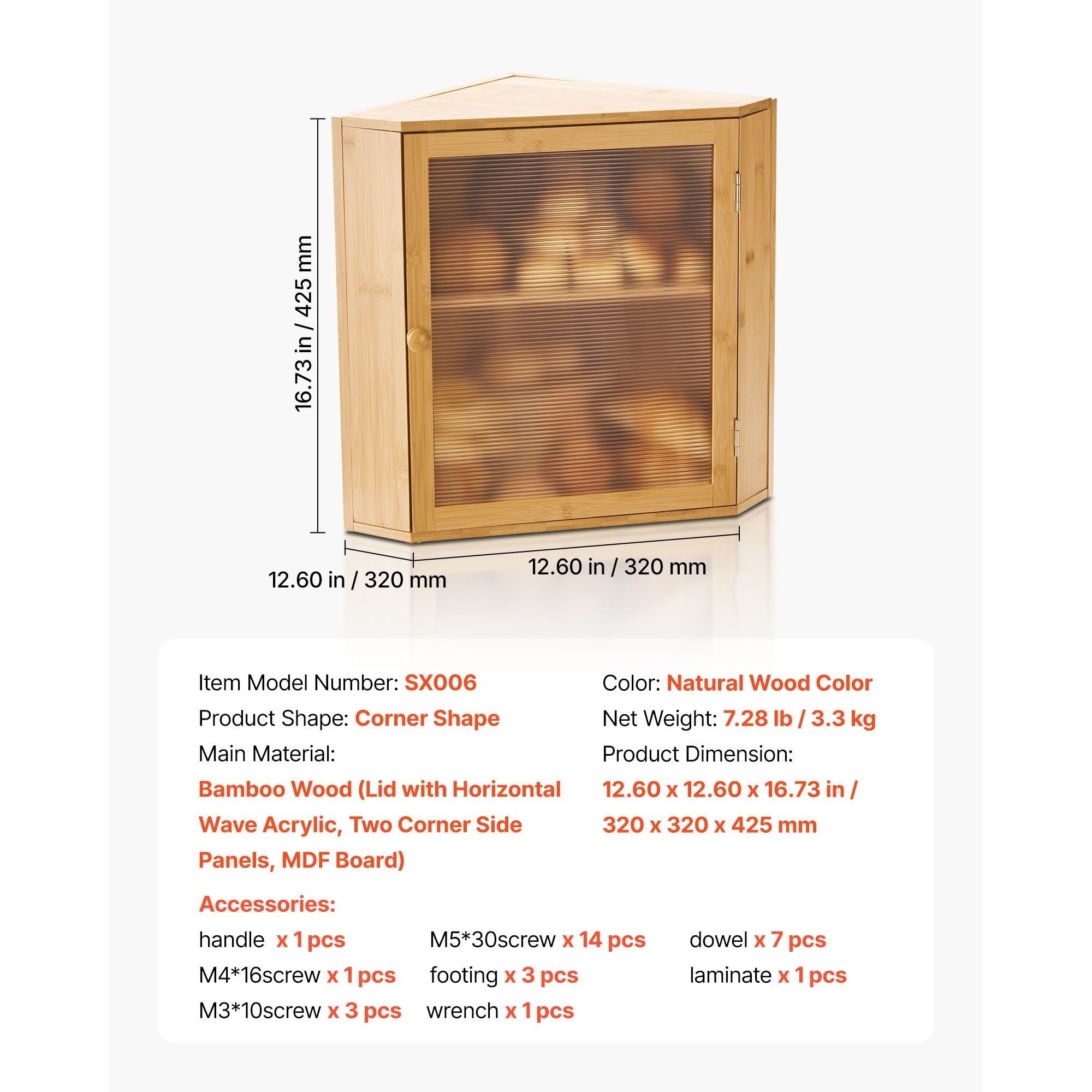 VEVOR Corner Bread Box for Kitchen Counter Double Layer Bamboo Storage Container Black / Natural