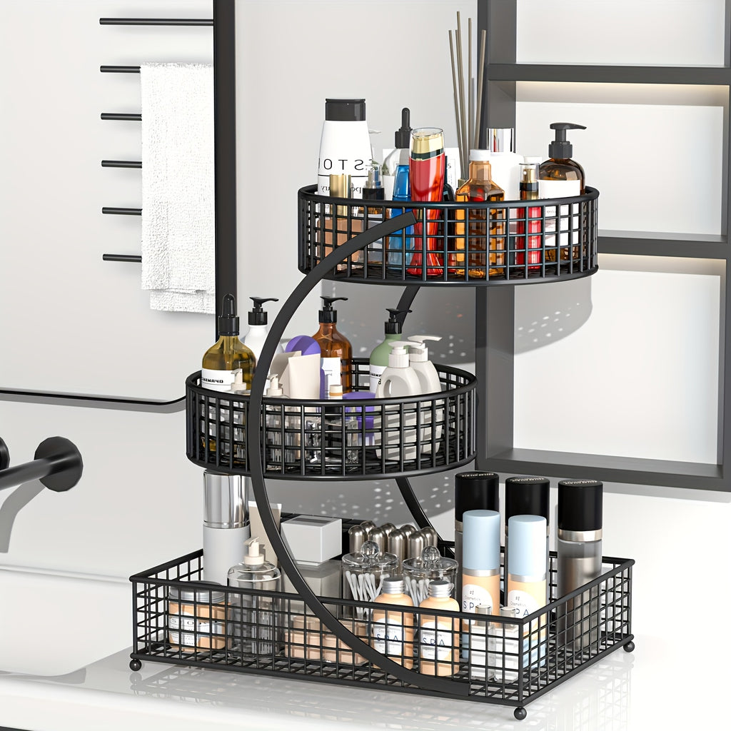 Modern Adjustable Home Storage Rack – durable multi-purpose storage, 3-Tier Metal Bathroom Vanity Organizer - No Assembly Required Space-Saving Countertop Storage Rack with, designed for American homes, daily convenience and practical gifting