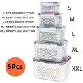 Stackable Fridge Storage Box with Removable Draining Basket, BPA-Free Polypropylene Food-Safe, Ideal for Fresh Kitchen Organization Portable Lunch and Picnic Container, Multi-Functional Food Divider for Fruits Vegetables Meats Grains Salads, Versatile Con