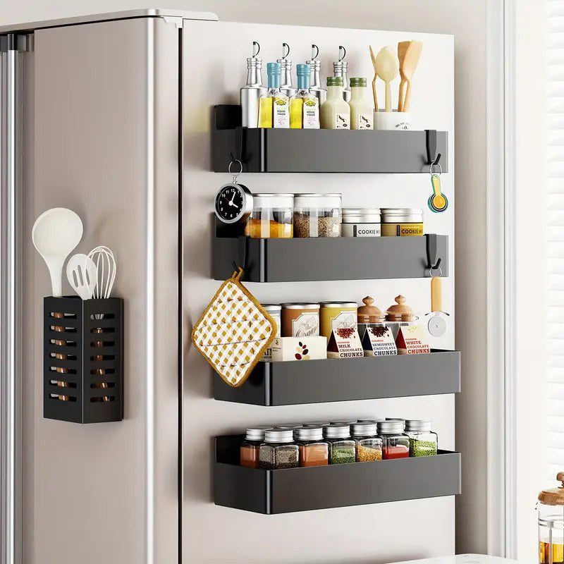 [Magnetic Storage Baskets] 2pcs Magnetic Storage Baskets No Drill Refrigerator Rack Kitchen Seasoning Holder Bathroom Toiletries Organizer for Fridge Microwave Oven Condiment Shelf 2pcs Movable Seasoning Organizer for Cans Drinks Wine