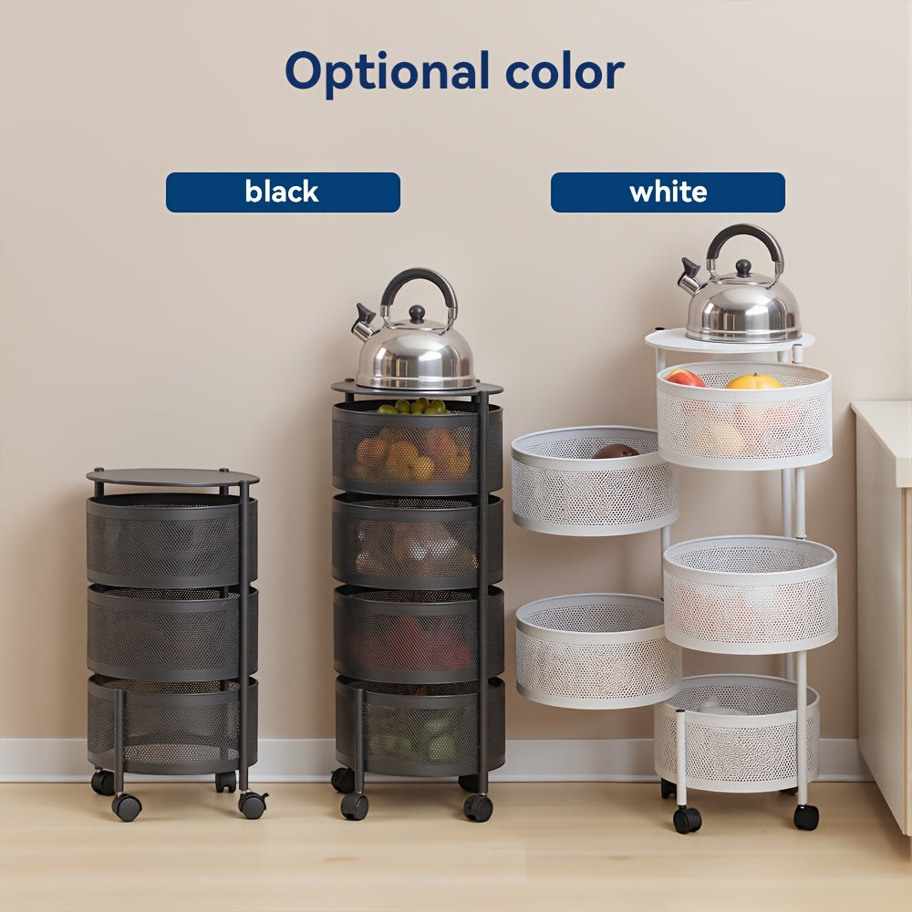 Rotatable Multi-Layer Circular Storage Rack, Mobile Storage Cart, Round Floor-Standing Multi-Layer Rotatable Vegetable Basket Storage Rack, Practical Storage Rack, Storage Items File Rack, Perfect for Kitchen, Office, Bathroom, Living Room, Bedroom