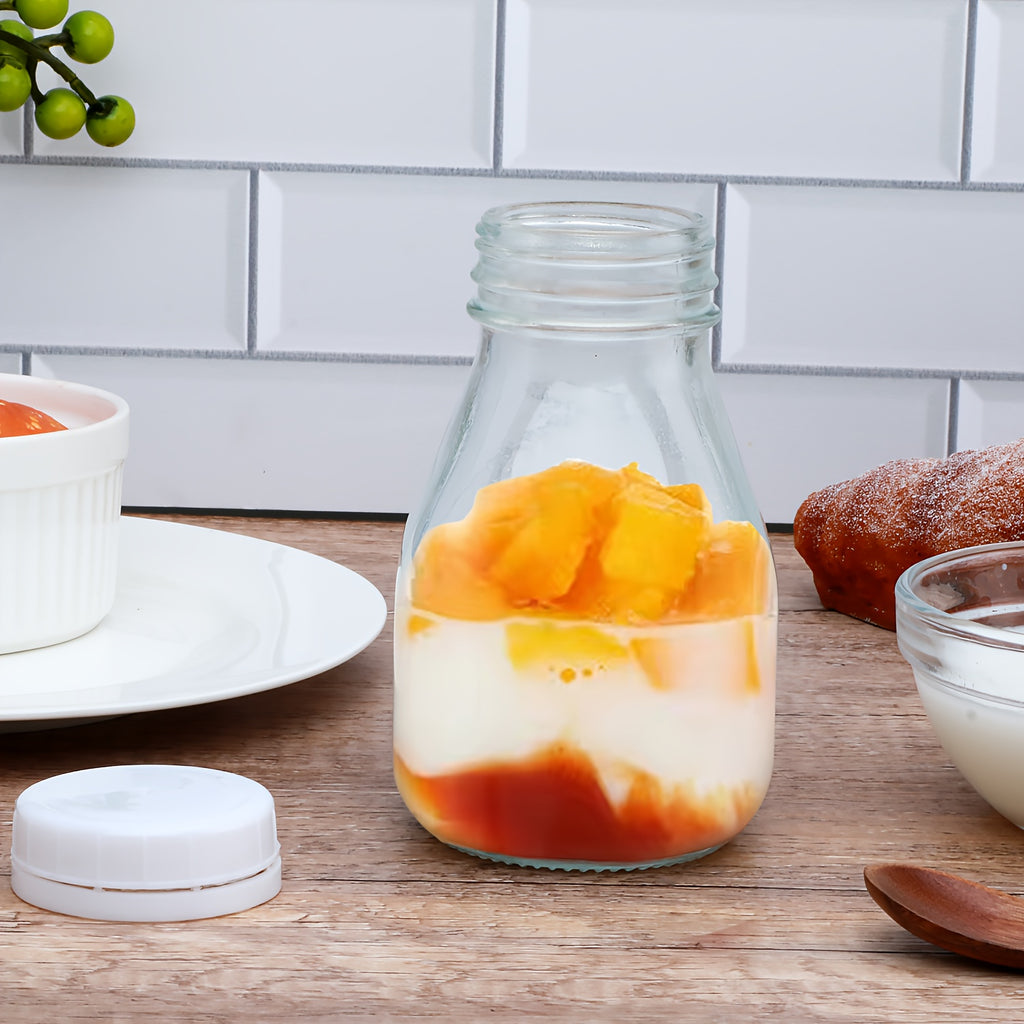 4/8/12/16pcs 11 Oz Glass Bottles, Glass Milk Bottles with Lids, Vintage Breakfast Shake Container, Vintage Drinking Bottles