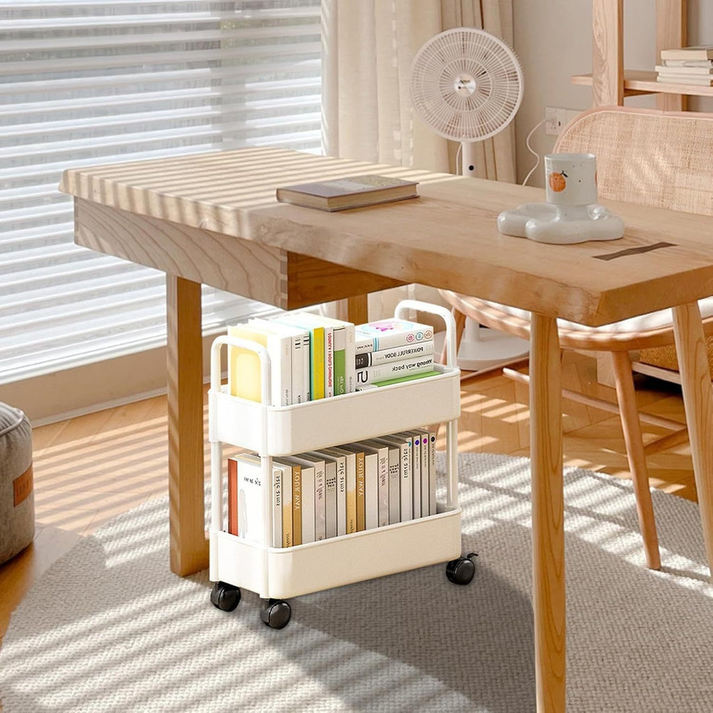 2pcs Rolling Cart with Wheels and Handle,Rolling Storage Cart for Office, Living Room, Laundry Room,Kitchen,Bathroom, Black White
