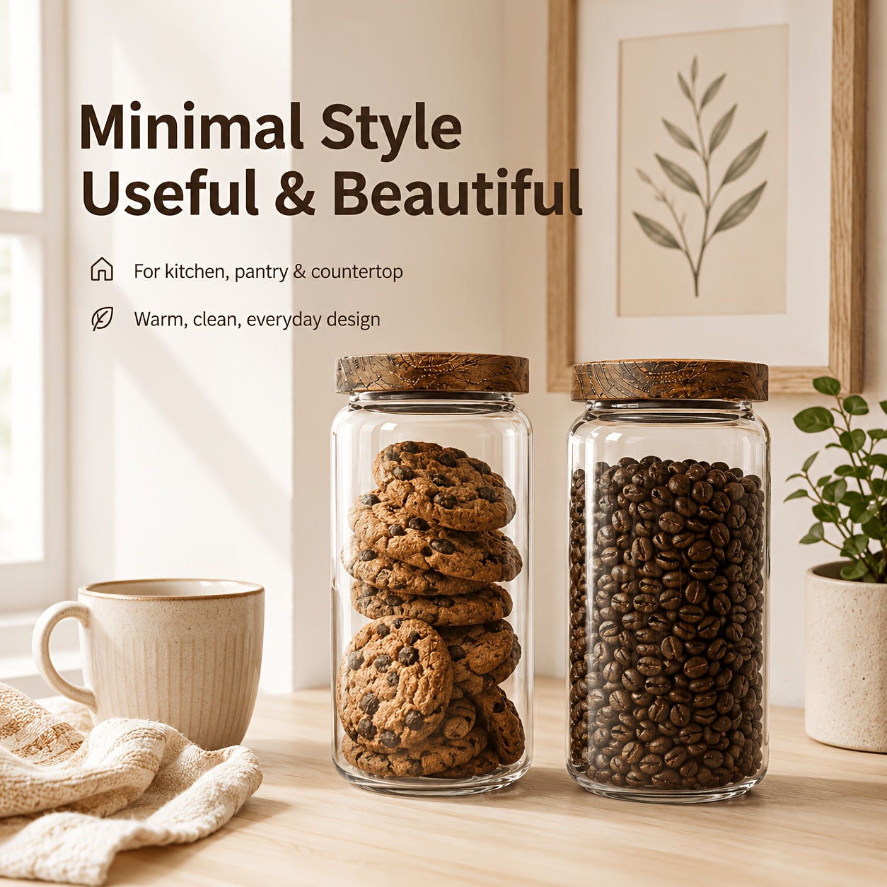 Compact 4pcs Stackable Home Storage Bins – portable space-saving storage, 4pcs Sealed Glass Storage Tank with Wooden Lid - Food Grade Transparent Kitchen Storage, designed for American homes, daily convenience and practical gifting