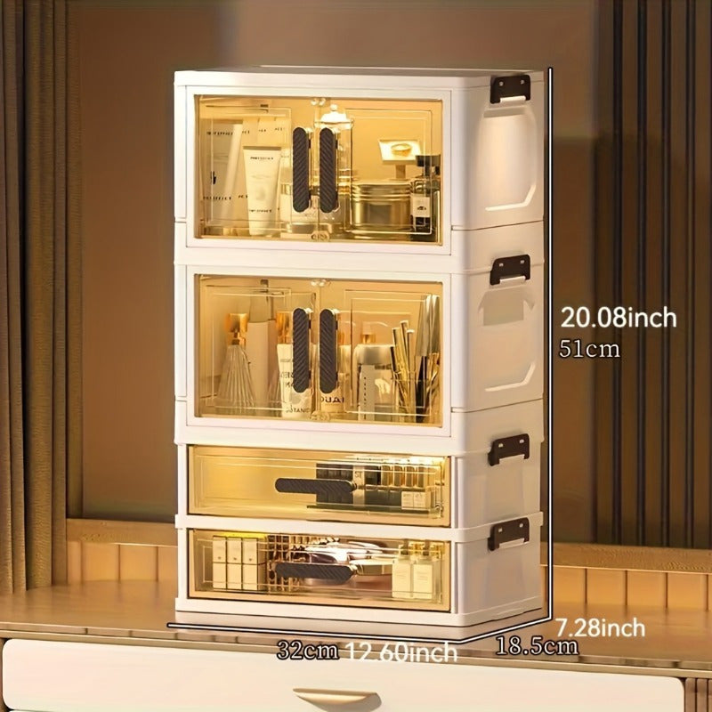 Heavy-Duty Pull-Out Cabinet Organizer – smooth-access cabinet organization, Three Four Floors Foldable Large Capacity Cosmetic Storage Cabinet with Transparent Drawers Stackable Plastic, designed for American homes, daily convenience and practical gi