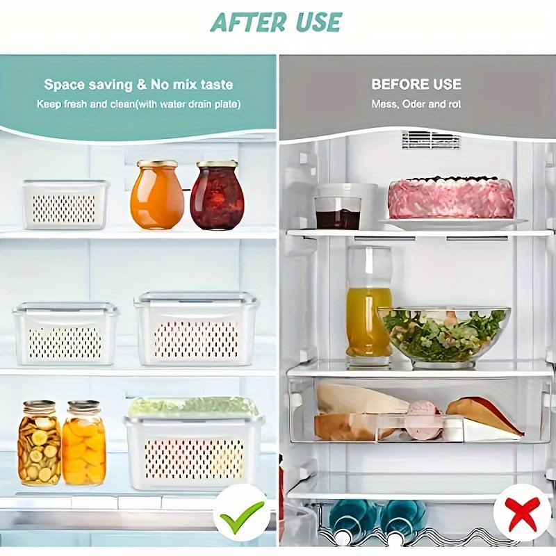 Kitchen Essential – 9pcs BPA-Free Immune Plastic Food Storage Container Set with Drain Basket and Lids - Leakproof, Fridge-Safe, Reusable Multi-Purpose Kitchen Organizer for Fruits, Vegetabl