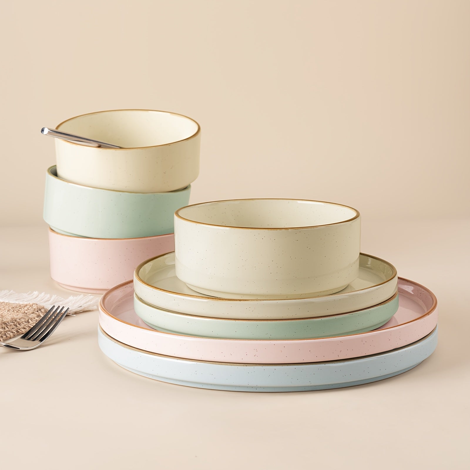 12pcs Stoneware Dinnerware Set for 4, Microwave And Dishwasher Safe
