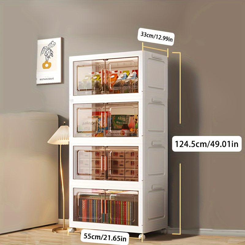 Home Organizer – Stackable Plastic Storage Cabinet with 2 to 5 Tiers Featuring Doors And