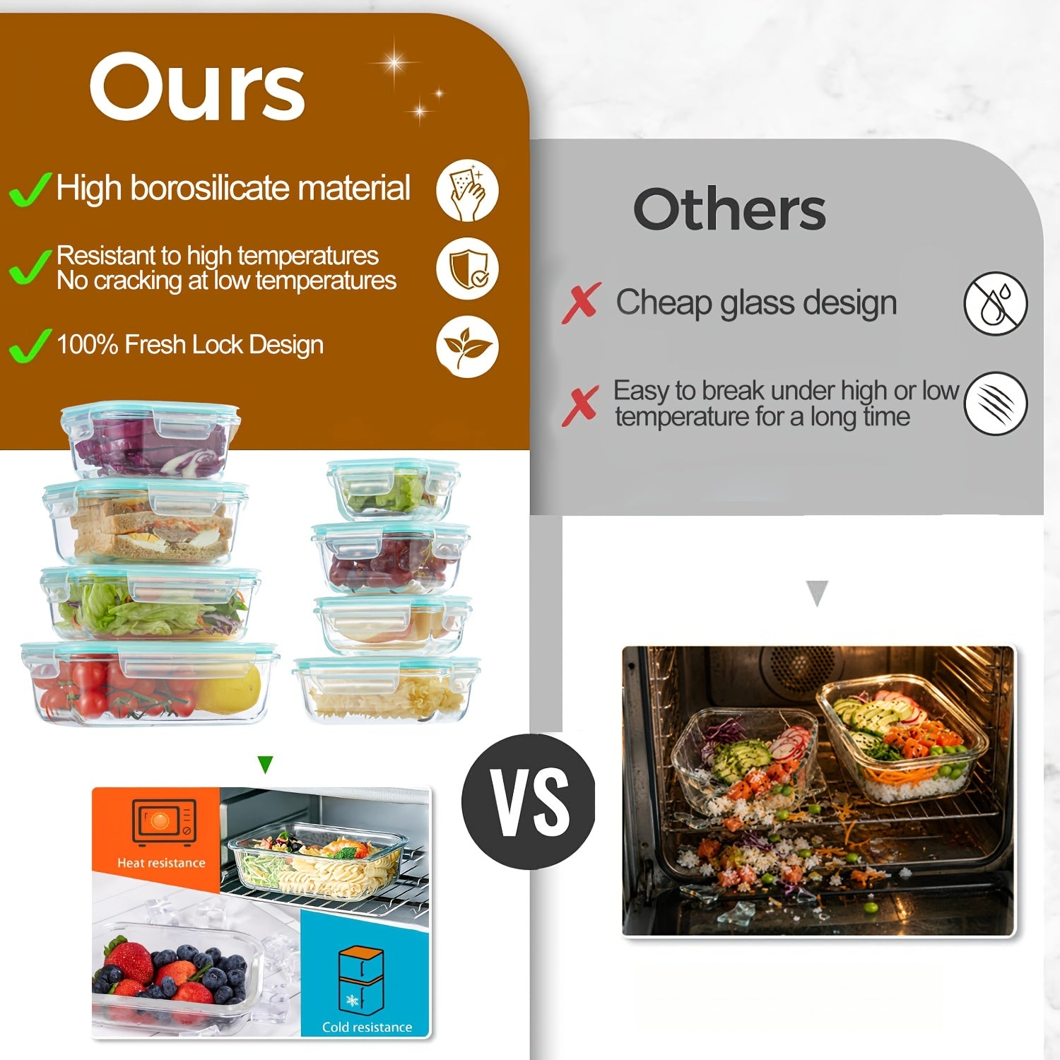 [Glass Food Storage Box] 16pcs Glass Container Seal Food Storage Box, Refrigerator Receive a Case, Leak-Proof Seal, Easy to Clean Design, Microwave/Freezer Safe, Lunch Boxes | Sealed Storage | Durable Glass Box Lid Food Storage Containers (8 Lids And 8 Co