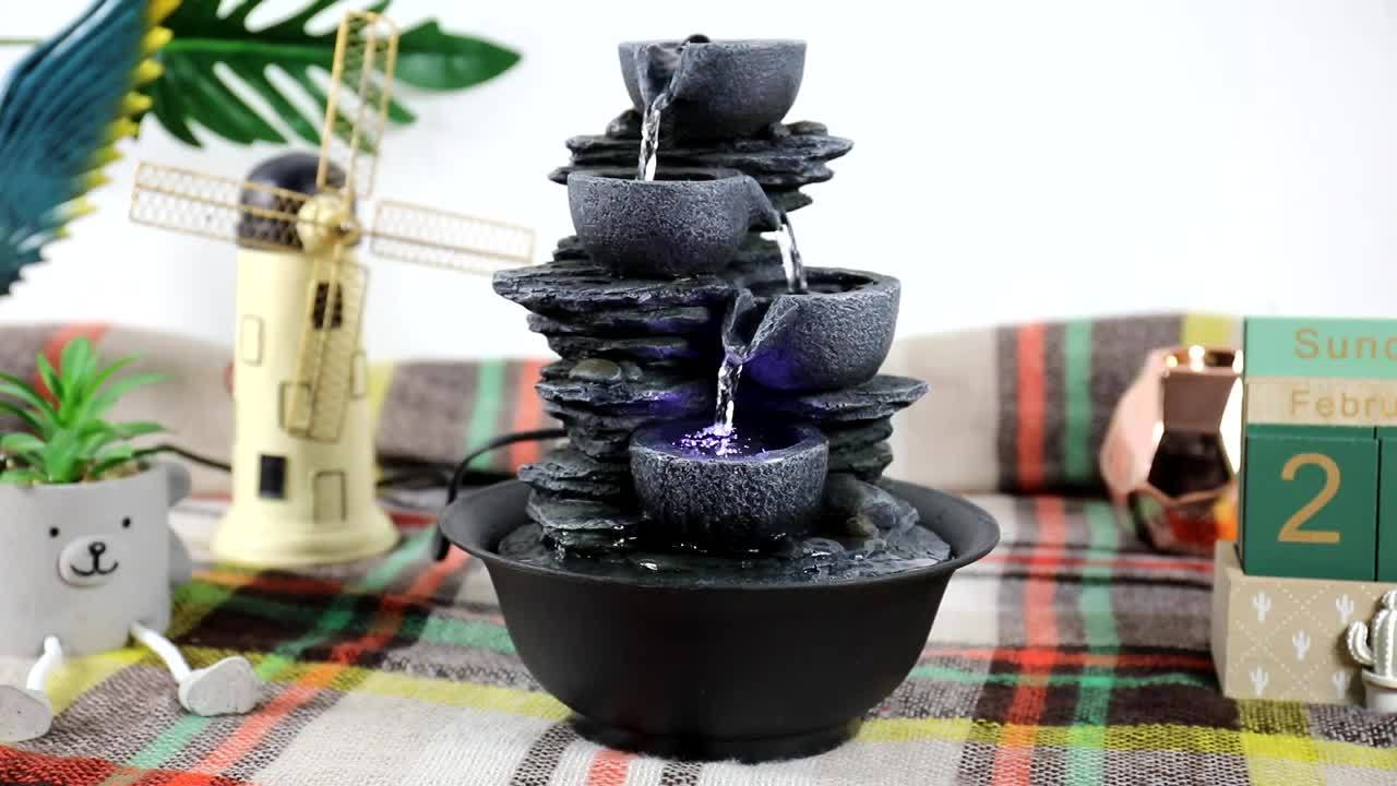 Ambient Home Decor – 1pc Resin Tabletop Fountain, Indoor Waterfall Fountains with LED Light - Plug, Realistic Rock Design for Soothing Ambiance in Bedrooms, Living Rooms, Offices Or Meditati