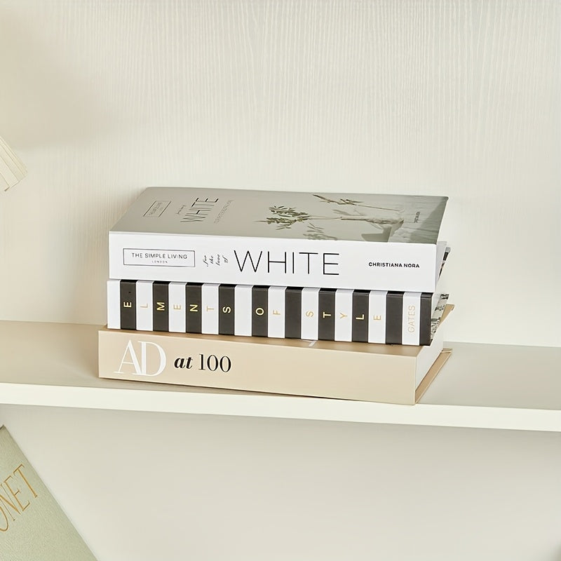 Home Living Essential – Set of 3 Modern Minimalist Faux Books in Black, White, And Beige - Stylish Decorat