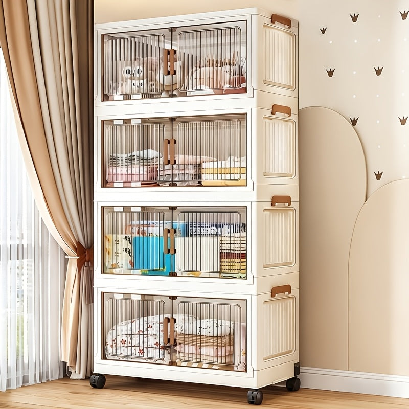 4/5/6 Layers Large-Capacity Stackable Lidded Storage Cabinet with Casters, Portable Foldable Plastic Wardrobe Organizer And Drawer Unit, Multifunctional Rolling Storage Box with Handles for Home Use, for in Living Rooms, Offices, Dormitories