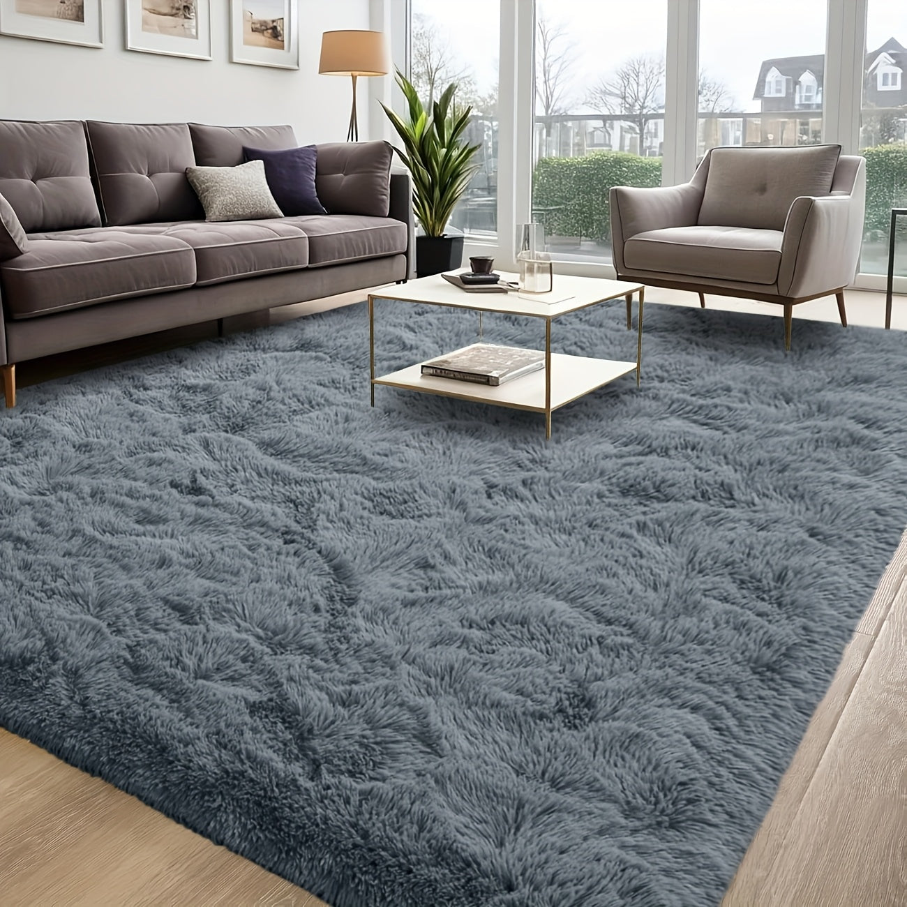 Area Rug – 1pc Luxurious Rectangular Shaggy Plush Carpet Rug - Soft, Fluffy, Tie-dyed, Solid,