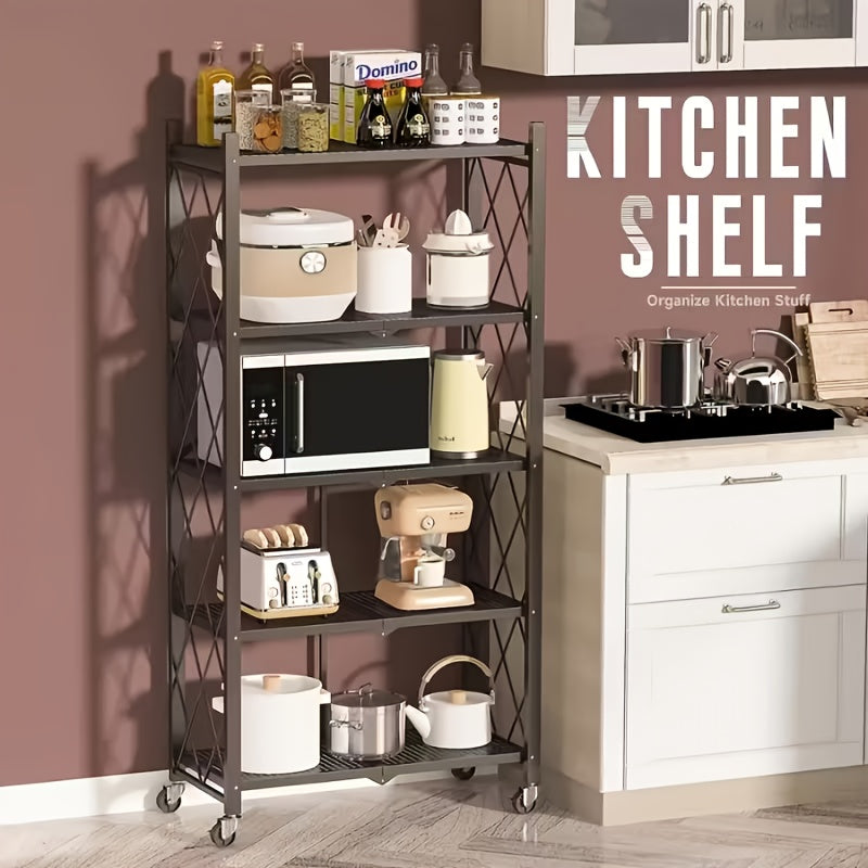 Versatile Adjustable Home Storage Rack – durable multi-purpose storage, 3 4 5 Layer Folding Storage Rack No Installation with Wheels Can Move Freely, designed for American homes, daily convenience and practical gifting