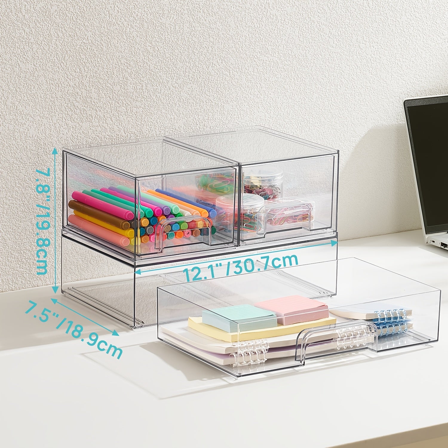 3/5/Pack Stackable Storage Drawers, Clear Plastic Organizer Bins for Makeup, Cosmetics, Beauty Supplies, Ideal for Vanity, Bathroom, Cabinet, Pantry Organization, Storage Drawer Units
