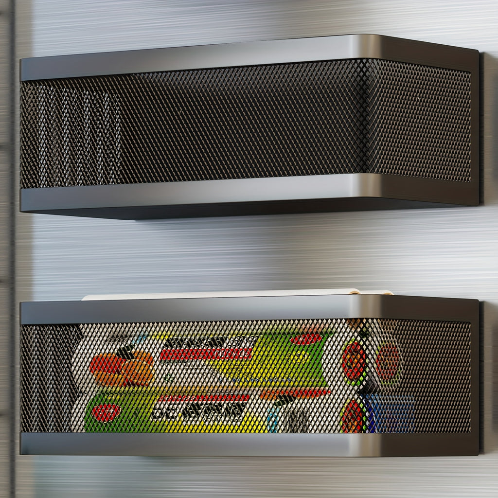 1 Set Refrigerator Magnetic Shelf Metal Spice Rack Basket Seasoning Oils Kitchen Gadgets, Large Capacity, Strong Magnetic Adhesion, Floating Shelves