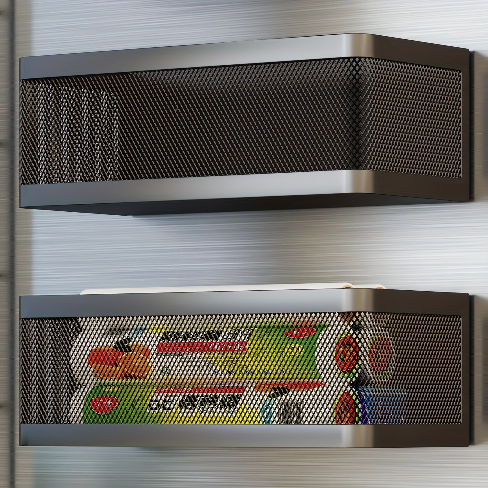 1 Set Refrigerator Magnetic Shelf Metal Spice Rack Basket Seasoning Oils Kitchen Gadgets, Large Capacity, Strong Magnetic Adhesion, Floating Shelves