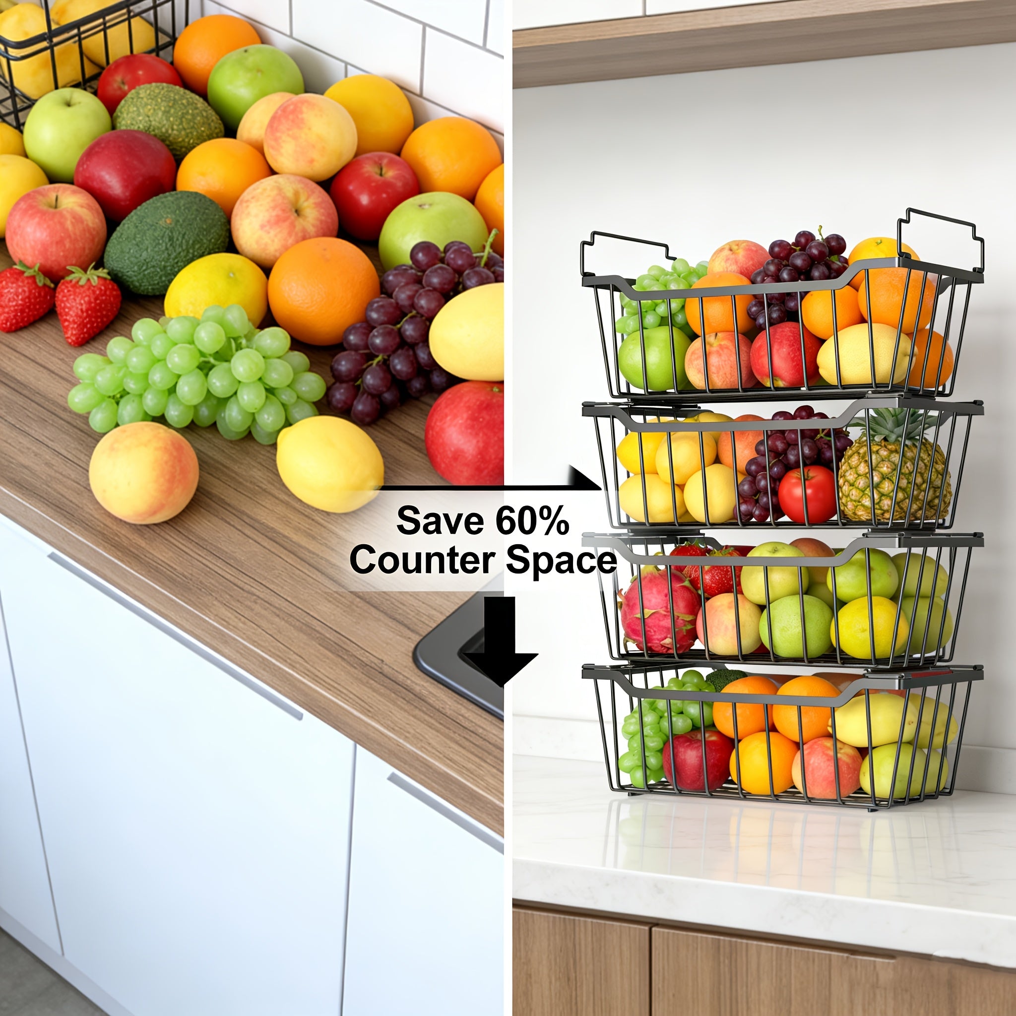 Stackable Freezer Organizer Bins with Foldable Handle - Efficient Refrigerator Storage Rack for Improved Space Utilization & Easy Access - Durable Design for Chest Freezer, Not Just for Freezers