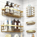 Bathroom Organizer – Shower Caddy Organizer, 5-Pack Adhesive Rustproof Stainless Steel Shower Shelves with Soap Holder, No Drilling Shower Storage Rack for Family Renters Bathroom, Random Co