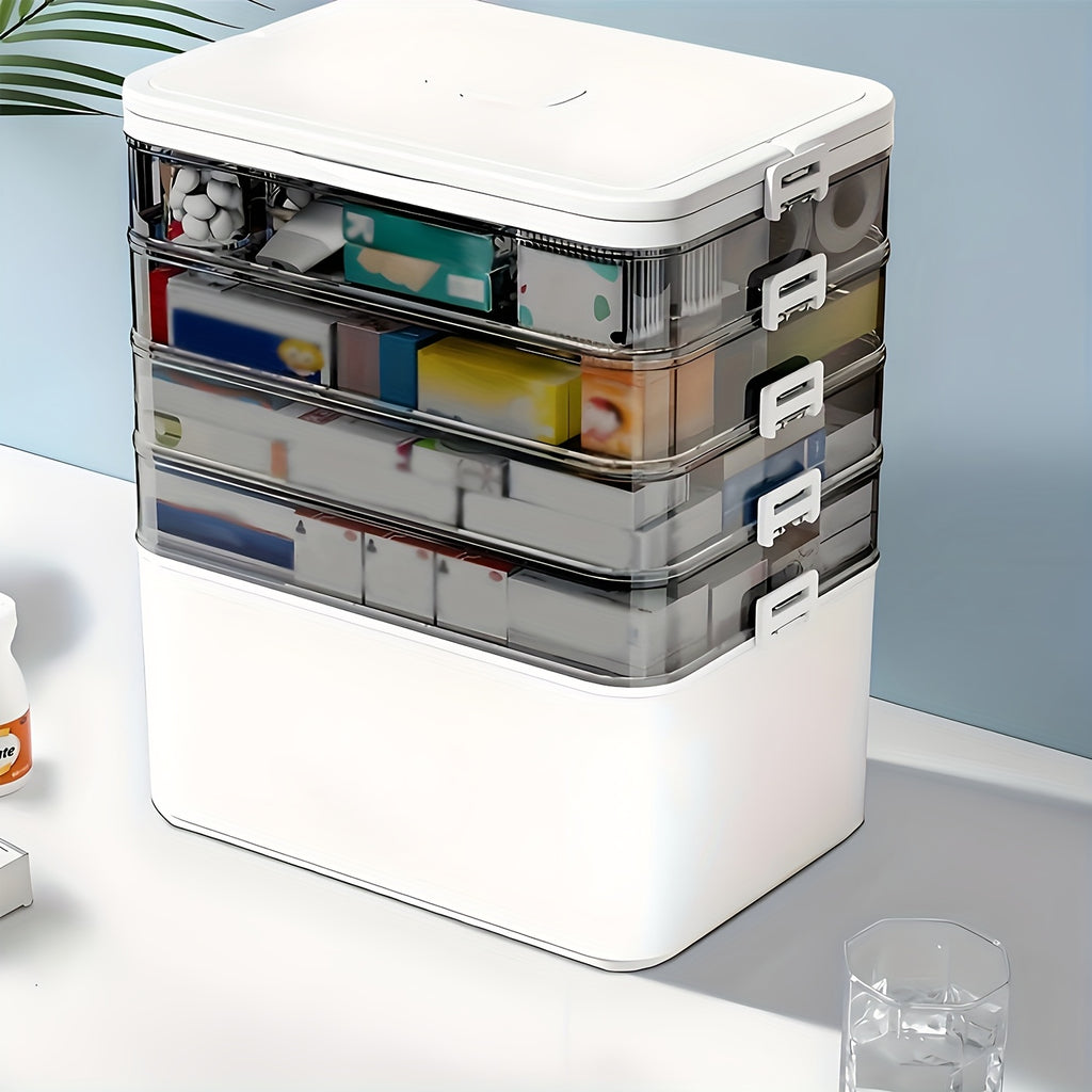 Large Capacity Multi-layer Stackable Storage Box with Lids- 5-Tier with Handle, Essential for Home And Travel, Transparent Storage Box - Easy to Clean, for Pill Box Organization, Office Supplies, Sewing Supplies, Bathroom Supplies Storage Box