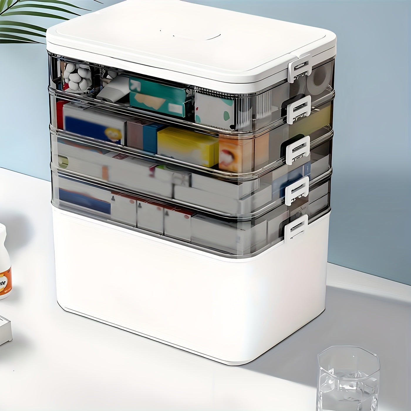 Large Capacity Multi-layer Stackable Storage Box with Lids- 5-Tier with Handle, Essential for Home And Travel, Transparent Storage Box - Easy to Clean, for Pill Box Organization, Office Supplies, Sewing Supplies, Bathroom Supplies Storage Box