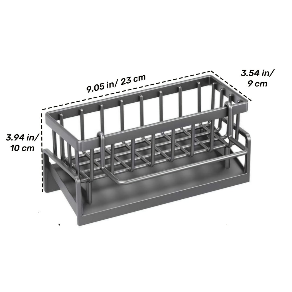 1pc Gray/Black Sink Caddy Sponge Holder for Kitchen Sink, Stainless Steel Rustproof, Bathroom Storage Basket, Kitchen Sink Caddy with Brush Holders, Chopstick Container, Kitchen Sink Organizer Dish Sponge Organizer with Dish Towel Rod