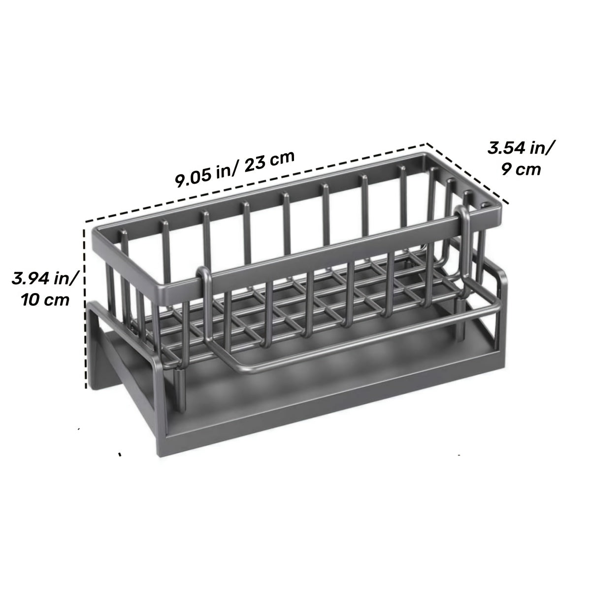 1pc Gray/Black Sink Caddy Sponge Holder for Kitchen Sink, Stainless Steel Rustproof, Bathroom Storage Basket, Kitchen Sink Caddy with Brush Holders, Chopstick Container, Kitchen Sink Organizer Dish Sponge Organizer with Dish Towel Rod