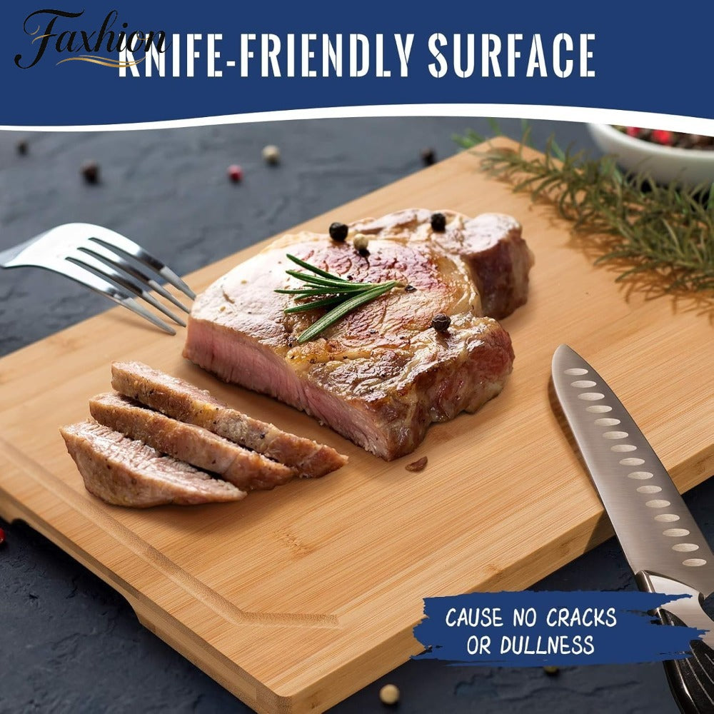 Set of Four Large Bamboo Cutting Boards, Featuring a Heavy-Duty Design with a Juice Groove, Ideal for Slicing Meat, Vegetables, And Cheese. Perfect for Family Gatherings, Parties, And As Gifts for Mother'S Day