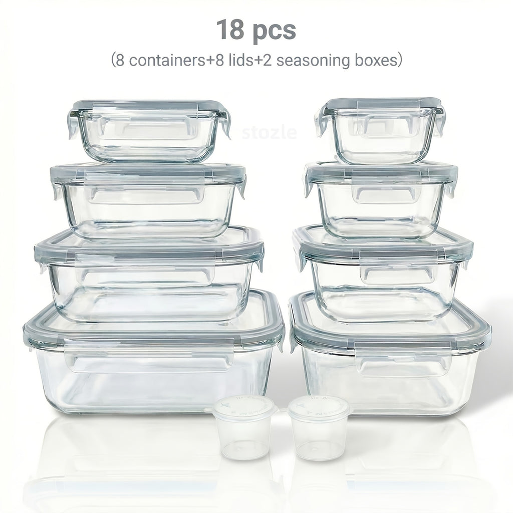 Kitchen Essential – [Glass Food Storage Set] 18pcs Sealed Glass Food Storage Gift Box Set, with Air Holes on The Lids, Perfect for Salads, Fruits, Vegetables And Sandwiches, Lunch Box | Seal