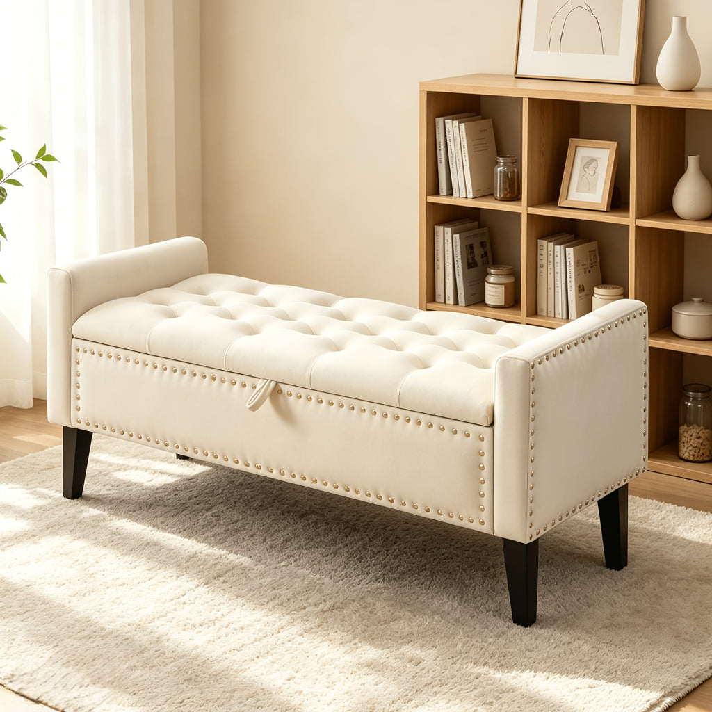 Home Storage Organizer – 46.9" Storage Ottoman, Upholstered Bed Bench with Storage, End of Bed Ottoman for Modern US Homes, space-saving organization, Versatile Everyday Use and Thoughtful H