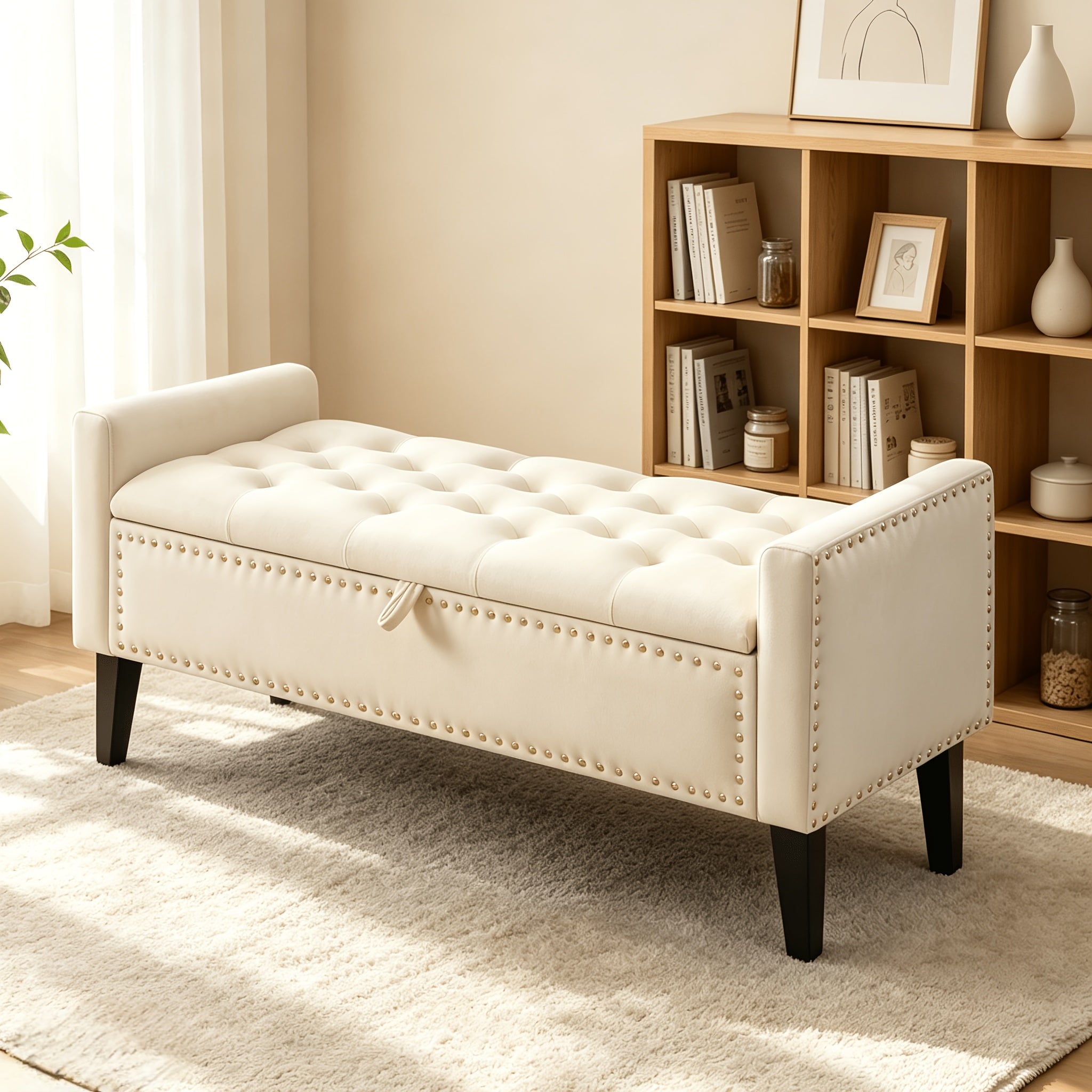 Home Storage Organizer – 46.9" Storage Ottoman, Upholstered Bed Bench with Storage, End of Bed Ottoman for Modern US Homes, space-saving organization, Versatile Everyday Use and Thoughtful H