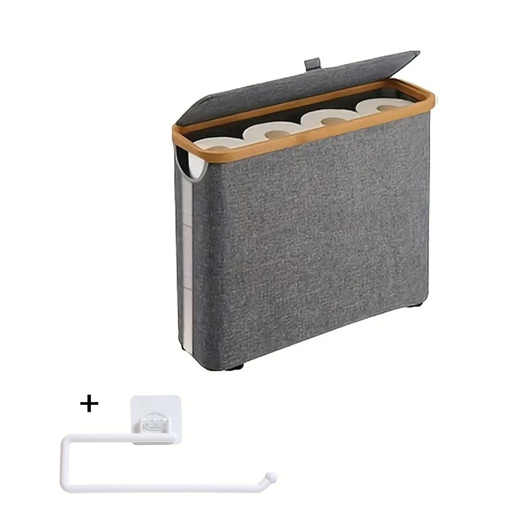 Storage Bins – Bamboo Covered Canvas Tissue Storage Basket Large Capacity Can Hold 9-12 Rolls
