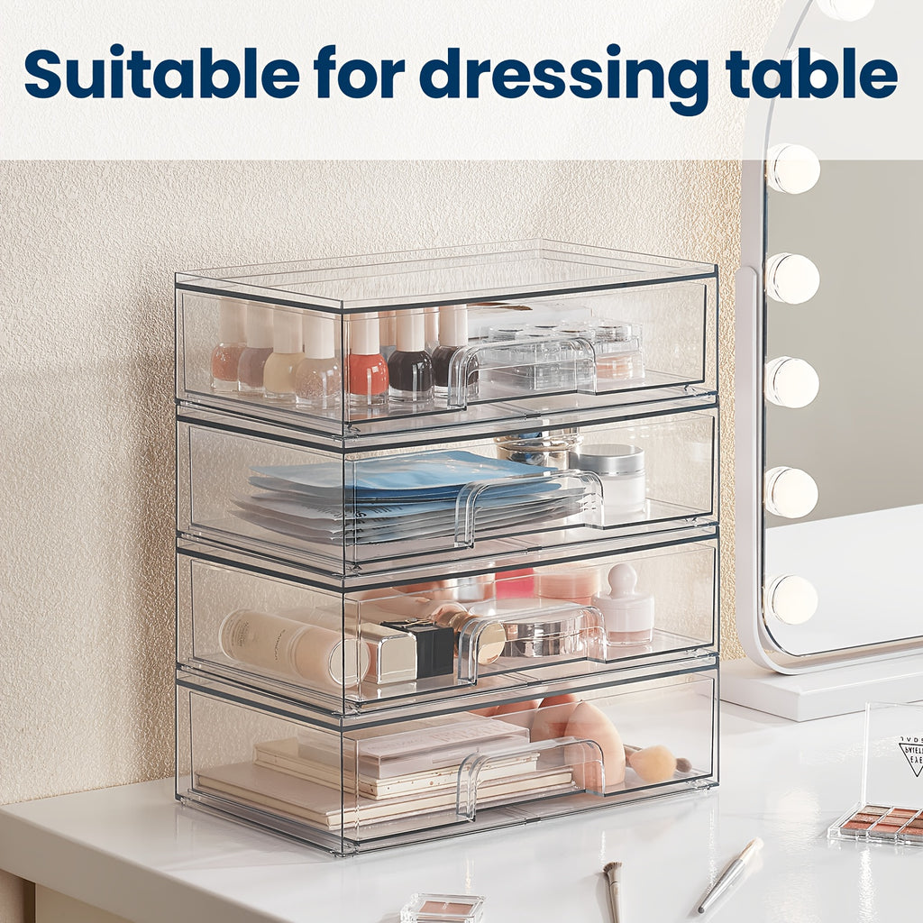 Easy-Access 4 Pack Stackable Storage Drawer – smooth-access cabinet organization, 2 3 4 Pack Table and Drawer Storage Clear Stackable Storage Drawers Office Storage, designed for American homes, daily convenience and practical gifting
