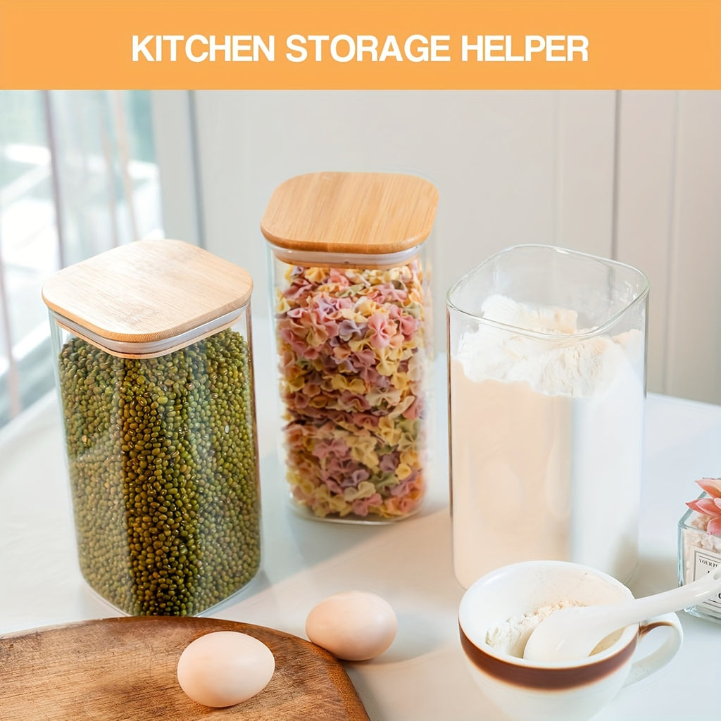 6pcs Large Glass Storage Jars, 37oz Hedonic Jars, Clear Glass Food Storage Containers with Airtight Bamboo Lids, for Candy, Biscuits, Rice, Sugar, Flour, Pasta, Nuts And Spice Jars