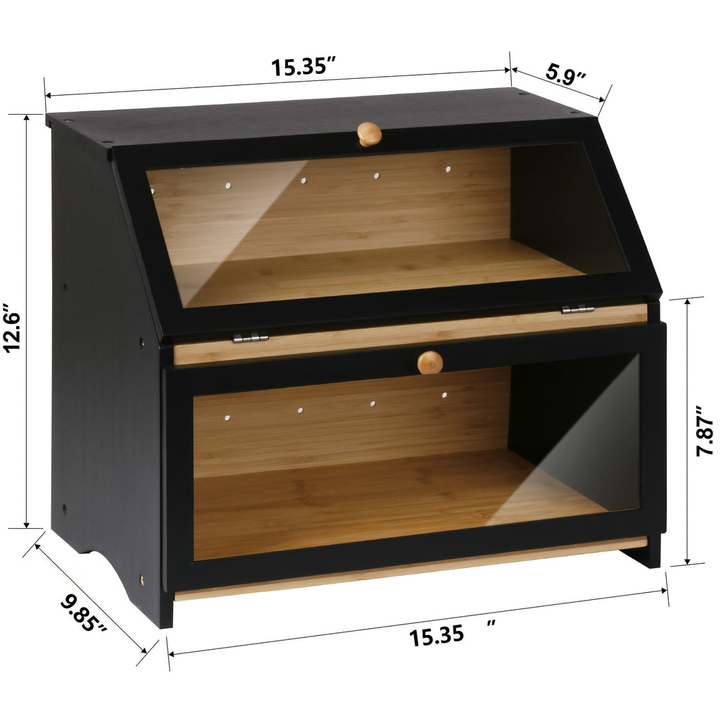 Premium Countertop Bread Storage Box – fresh-bread countertop organization, Double Layer Large Bread Box for Kitchen Counter Wooden Large Capacity Bread Storage Bin, designed for American homes, daily convenience and practical gifting