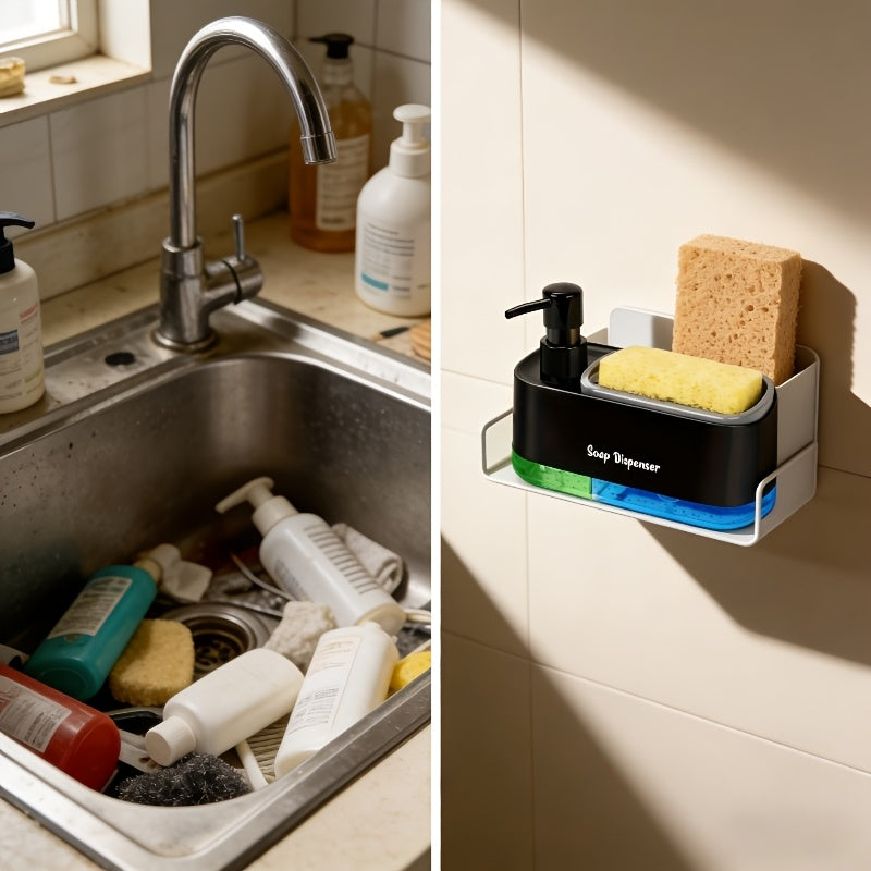 Compact Home Storage Organizer – space-saving everyday organization, High-End Versatile Kitchen Soap Dispenser Push-Activated Dish Soap Dispenser with Sponge Holder 2-In-1 Kitchen, designed for American homes, daily convenience and practical gifting