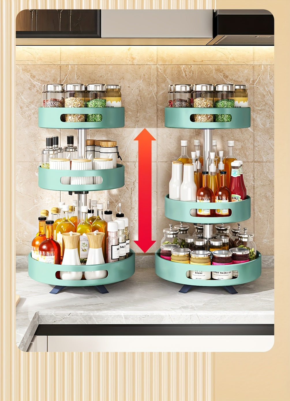 Heavy-Duty Adjustable Home Storage Rack – durable multi-purpose storage, Rotating Seasoning Storage Rack Kitchen Seasoning Shelf Double-layer Household Countertop Corner Seasoning Storage Rack, designed for American homes, daily convenience and pract