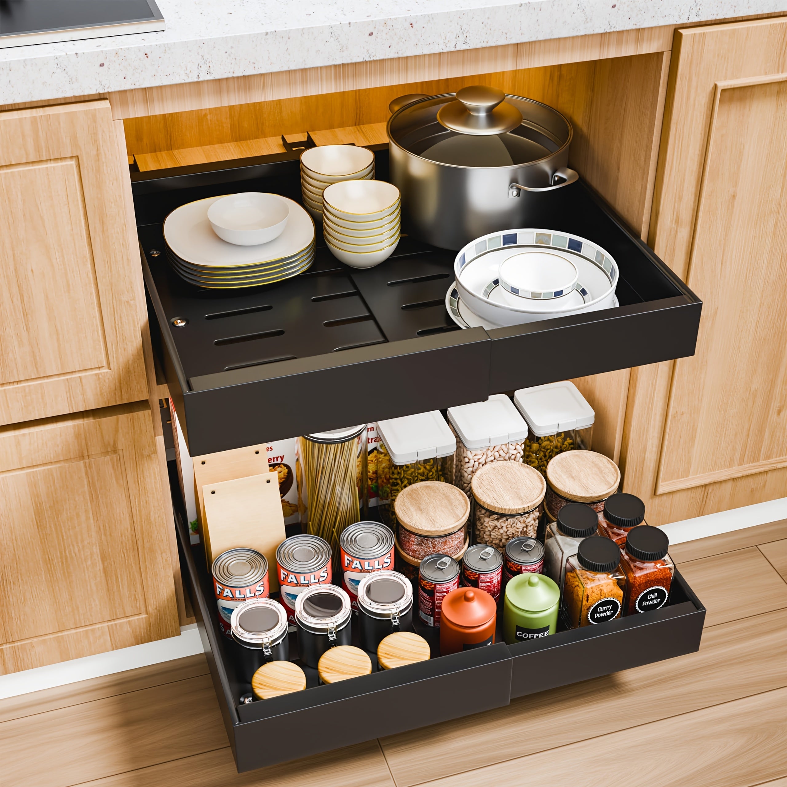 Home Organizer – Set of 4 Sturdy Carbon Steel Sliding Storage Organizers for Kitchen