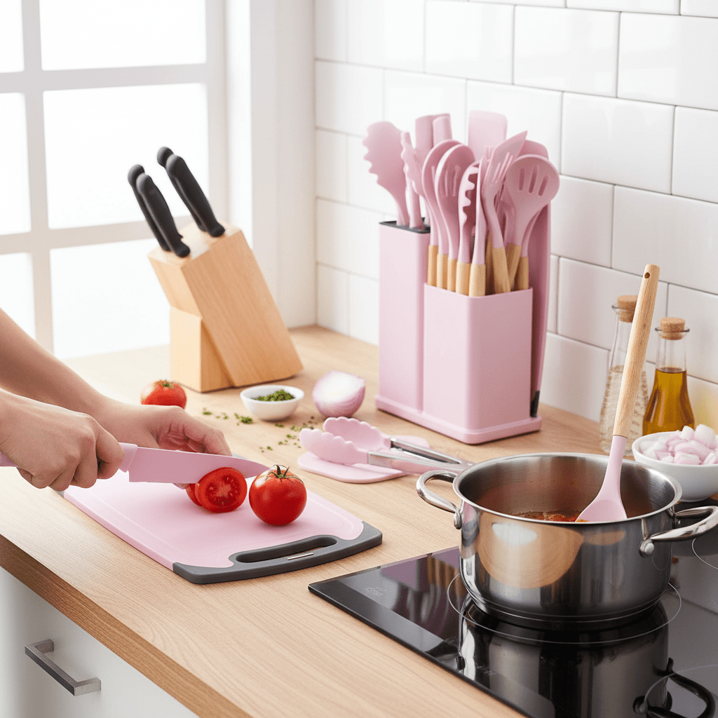 Kitchen Essential – 26pcs Silicone Cooking Utensil Set - A Safe Kitchen Tool Collection with Wooden Handles, Non-Stick Cooking Implements, Washable Modern Cookware, Kitchen Essentials, Perfe