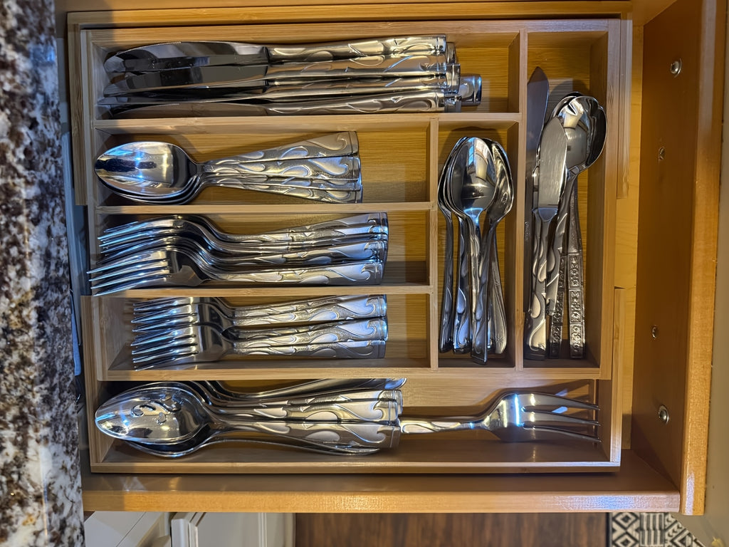 Premium Stackable Storage Drawer – smooth-access cabinet organization, Bamboo Expandable Silverware Drawer Organizer Adjustable Kitchen Utensil Tray for Forks Spoons And Knives, designed for American homes, daily convenience and practical gifting