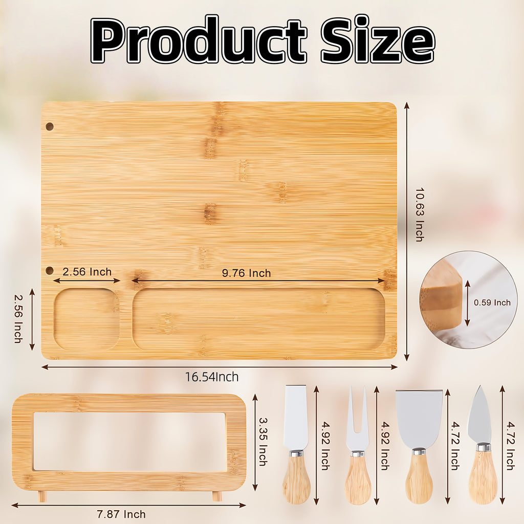 Compact Home Storage Organizer – space-saving everyday organization, Bamboo Charcuterie Board Set with 4 Stainless Steel Knives Magnetic Holder - Large Divided, designed for American homes, daily convenience and practical gifting