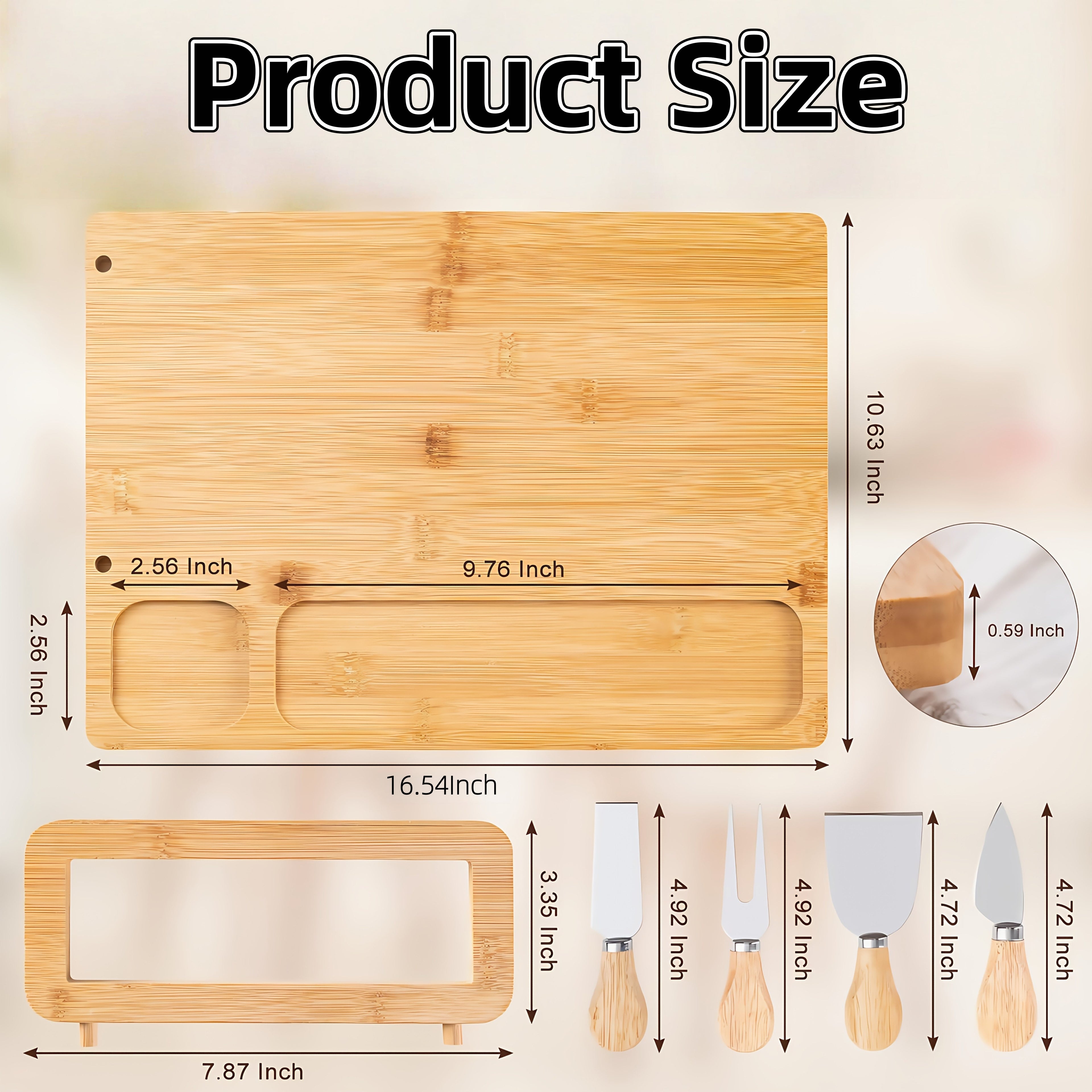 Compact Home Storage Organizer – space-saving everyday organization, Bamboo Charcuterie Board Set with 4 Stainless Steel Knives Magnetic Holder - Large Divided, designed for American homes, daily convenience and practical gifting