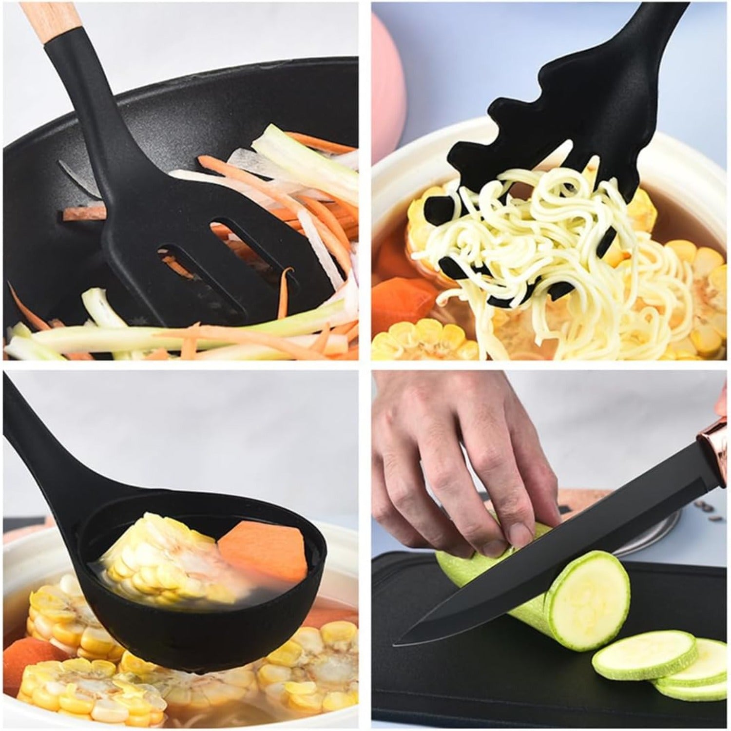Kitchen Essential – 25pcs Kitchen Cooking Utensils And Knife Set with Block, Silicone Cooking Utensils Sharp Stainless Steel Chef Knives Scissors Whisk Tongs And Cutting Board, Kitchen Utens