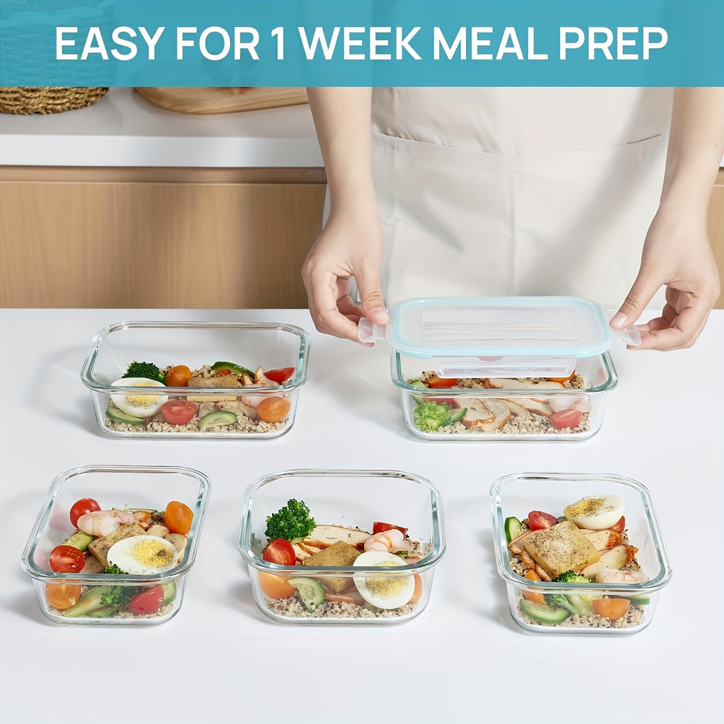 Space-Saving 8pcs Glass Meal Prep Container Set – leak-resistant reusable meal prep, Premium Glass Food Storage Containers Airtight Leak-Proof BPA Free Stain-Resistant Easy-Clean Design Microwave Oven, designed for American homes, daily convenience a
