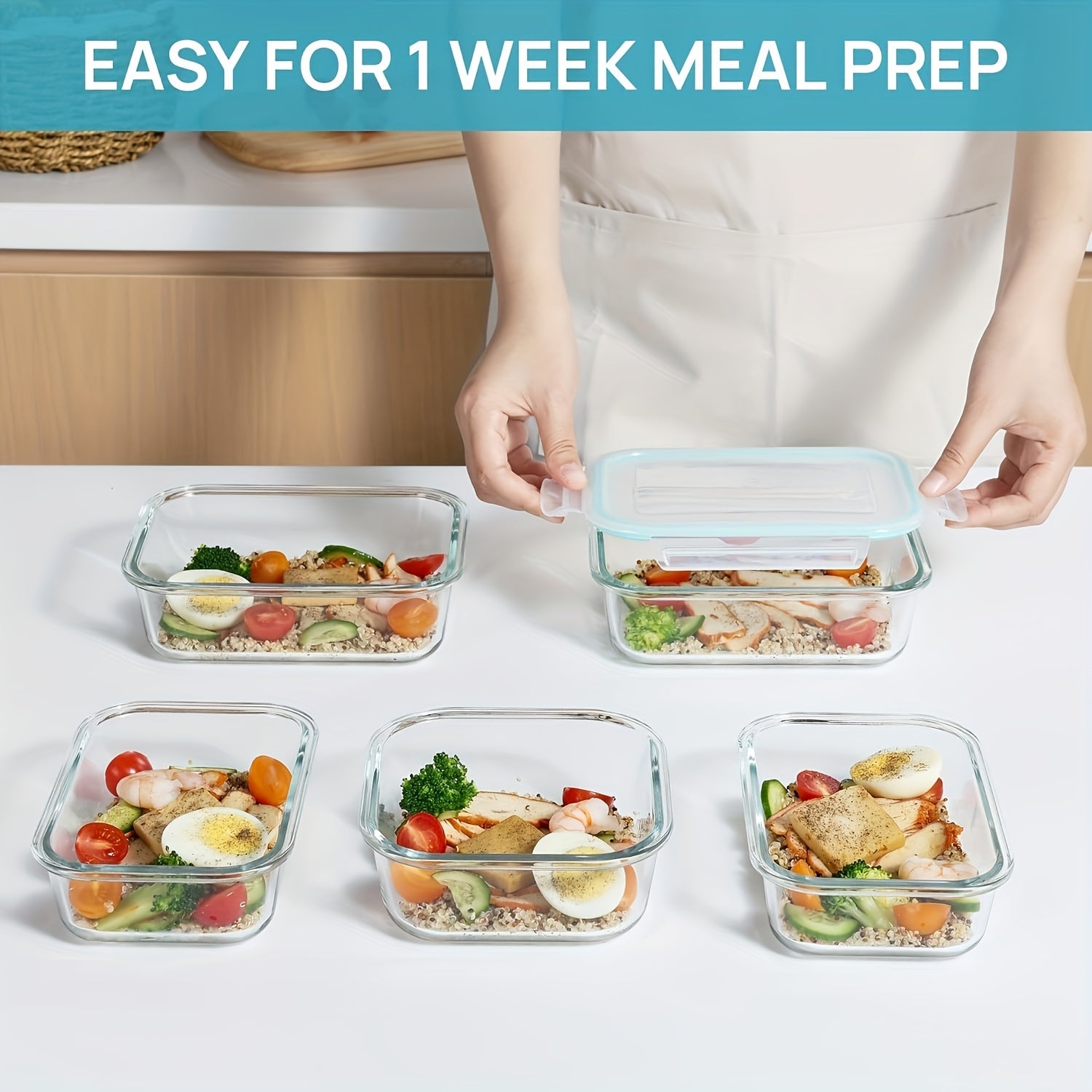 Space-Saving 8pcs Glass Meal Prep Container Set – leak-resistant reusable meal prep, Premium Glass Food Storage Containers Airtight Leak-Proof BPA Free Stain-Resistant Easy-Clean Design Microwave Oven, designed for American homes, daily convenience a
