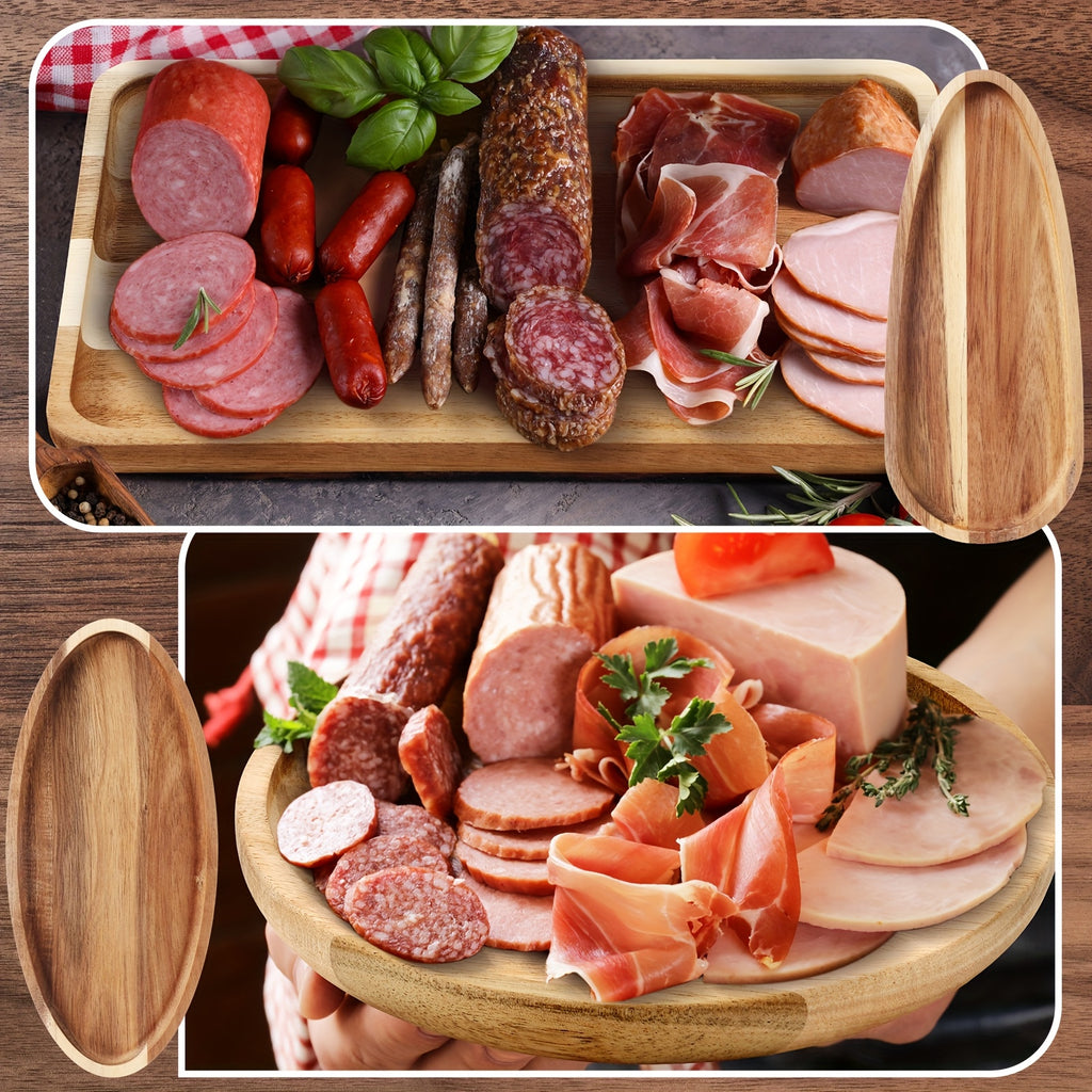 10pcs Acacia Wooden Plates Different Shapes Wooden Serving Platter Wooden Dishes for Snacks, Desserts, Fruit, Salads Decorative Wooden Charger Plates Trays Serving Board Housewarming Gift