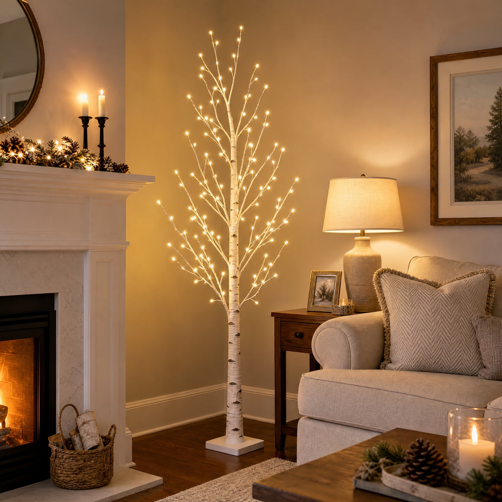 Ambient Home Decor – 5-foot LED Birch Tree Light, Artificial Tree, Equipped with 78 Warm White LED Lights, Dimmable, Timer, USB Power Supply, Indoor And Outdoor Home Decoration, Outdoor Floo