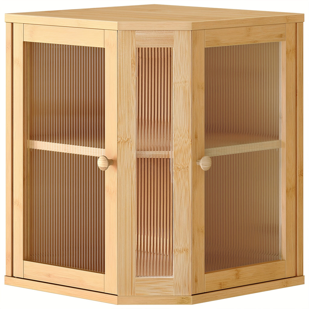 Corner Bread Box For Kitchen Counter, Bamboo Wood Large Capacity Bread Storage Bin With Dual Rippled Acrylic Doors, For Kitchen Food Storage, Natural